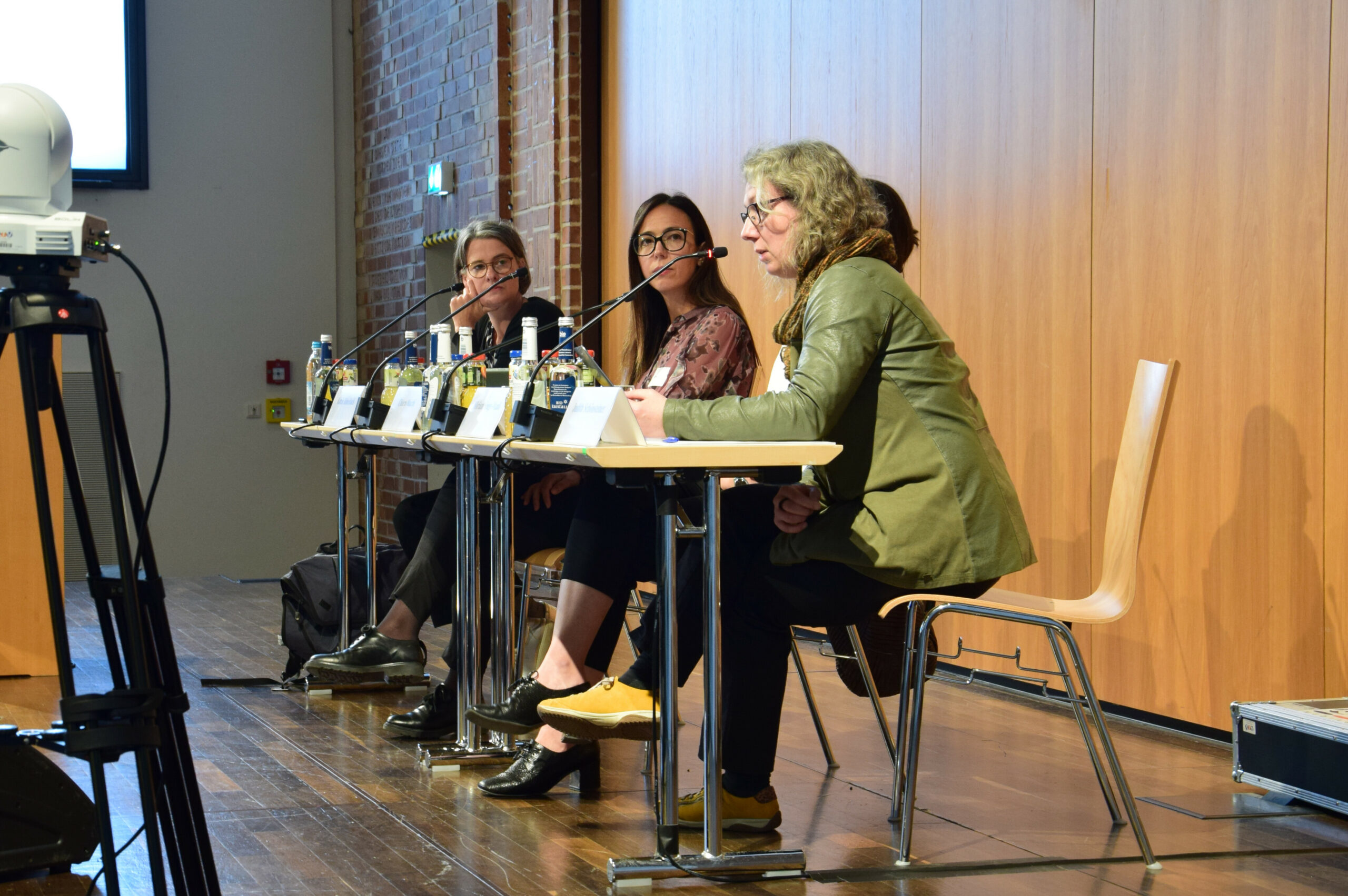 Panel on Climate crisis and climate justice, Katrin Kinzelbach (Moderator, FAU), Judith Schönsteiner speaking (UDP Santiago de Chile) Chiara Macchi (Wageningen University) Miriam Saage-Maaß, (ECCHR)