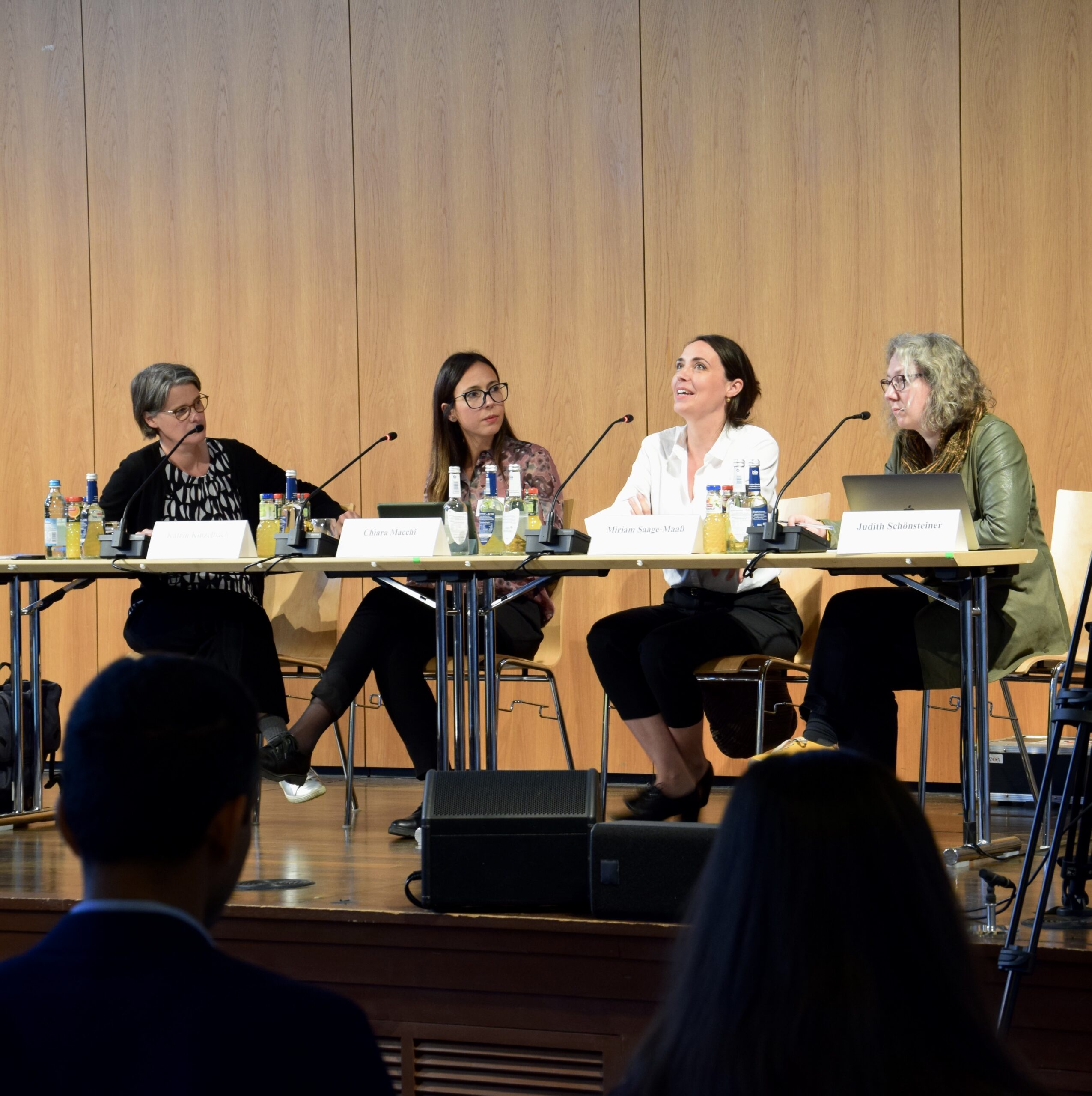 Panel on Climate crisis and climate justice, Katrin Kinzelbach (Moderator, FAU), Judith Schönsteiner (UDP Santiago de Chile) Chiara Macchi (Wageningen University) Miriam Saage-Maaß, (ECCHR) speaking